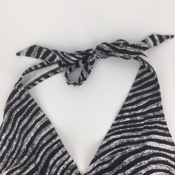 Raisins Curve Black Swimsuit Plus Size 14W One Piece White Zebra Print Side Tie - Picture 6 of 12